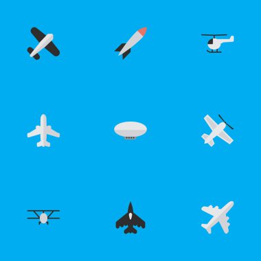 Vektör çizim basit uçak simgeler kümesi. Öğeleri uçak, Balonlar, zanaat ve diğer eş anlamlı uçak araç ve roket.