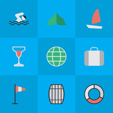 Vektör çizim Set basit simgeler sakin ol. Öğeleri bayrak, dünya, havuz ve diğer eş anlamlı Havuzu, Rüzgar ve Rüzgar gülü.