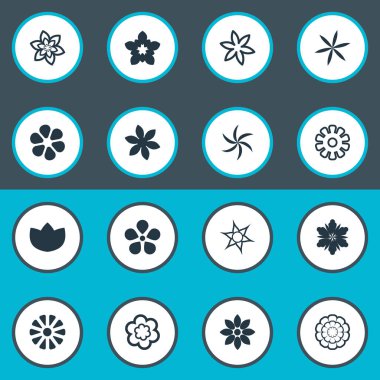 Vektör çizim basit çiçek simgeler kümesi. Öğeleri Fuji, Daisy, nergis ve diğer eş anlamlı krizantem, Daisy ve çiçek açması.