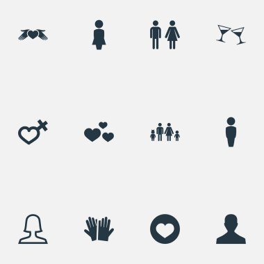Vektör çizim basit Çift simgeler kümesi. Öğeleri Amour, kadın Partner, kutlama ve diğer eş anlamlı kadın, Aile ve bakım.