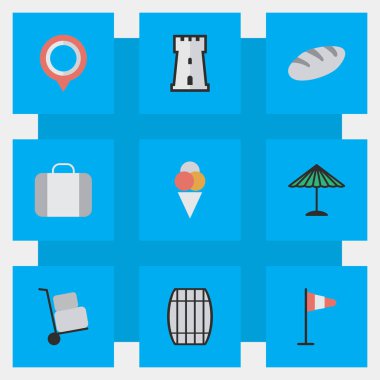 Vektör çizim basit tatil simgeler kümesi. Öğeleri kargo, çanta, ekmek ve diğer eş anlamlı sorbe, savunma ve Rüzgar.