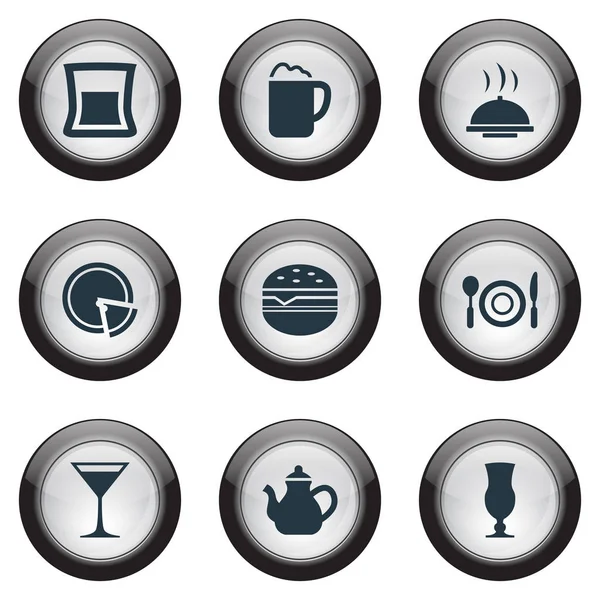 Vector Illustration Set Of Simple Cafe Icons Elements Pepperoni, Pub, Glass And Other Synonyms Pot, Pub And Pub . — стоковый вектор