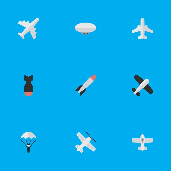 Vektor Illustration Set von einfachen Flugzeug-Symbolen. Elemente Flugzeug, Ballons, Katapulte und andere Synonyme fliegen, Flugzeug und Katapulte. — Stockvektor