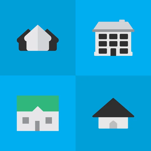 Vector illustratie Set van eenvoudige eigenschap iconen. Structuur van de elementen, House, Base en andere synoniemen Estate, huis en gebouw. — Stockvector