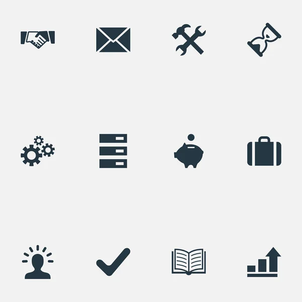 Vector Illustration Set of Simple Startup Icons (en inglés). Gráfico de elementos, sobre, saludo y otros sinónimos Temporizador, banco y reparación . — Vector de stock