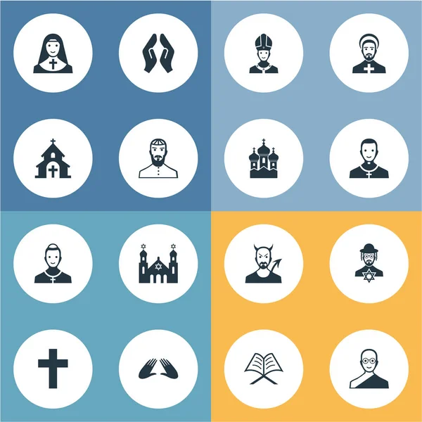 Vector illustratie Set van eenvoudige geloof iconen. Elementen katholieke, christelijke, Pater synoniemen kaal, paus en andere Orison. — Stockvector