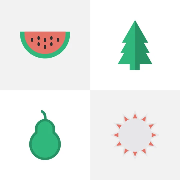 Vektorové ilustrace sada ikon jednoduché zahradnictví. Prvky Sunny, boxovací pytel, strom a další synonyma, děrování, Les a hruška. — Stockový vektor