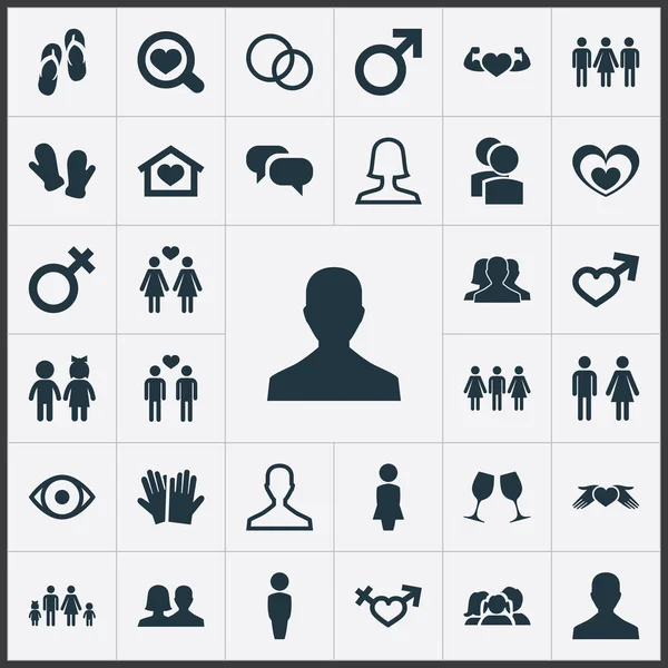 Vector illustratie Set van eenvoudige geliefde iconen. Elementen Madame, Mister, dubbele en andere synoniemen Madame, echtgenoot en bruiloft. — Stockvector