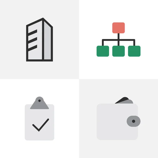 Vektor Illustration Set von einfachen Business-Symbolen. Elemente erledigt, Geldbörse, Struktur und andere Synonyme erledigt, Marke und Architektur. — Stockvektor