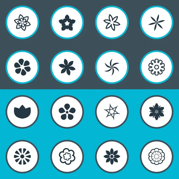 Vektör çizim basit çiçek simgeler kümesi. Öğeleri Fuji, Daisy, nergis ve diğer eş anlamlı krizantem, Daisy ve çiçek açması.