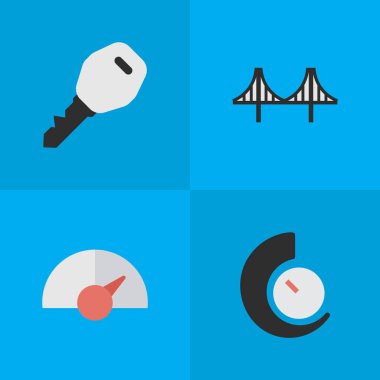 Vektör çizim basit nakliye simgeler kümesi. Öğeleri açmak, hız, hız ve diğer eş kilit, Jumper ve Chronometre.