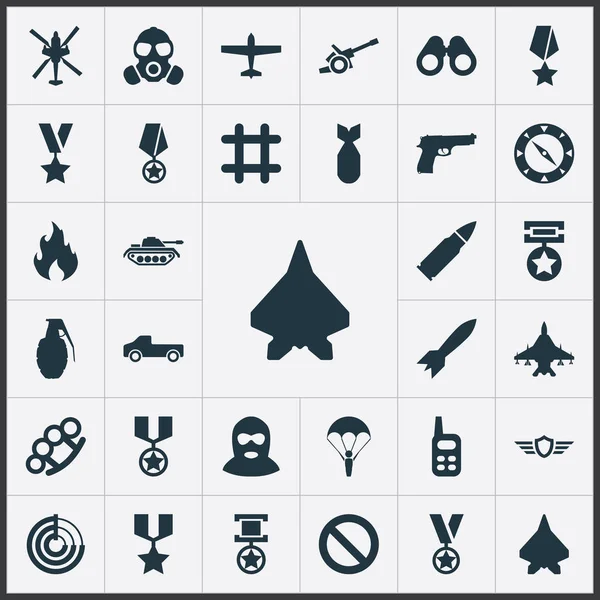 Vector Illustration Set of Simple Combat Icons. Elementos Remuneración, Recogida, Grado y Otros Sinónimos Bala, Artillería y Orden . — Vector de stock