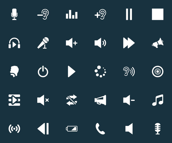 Векторный набор простых звуковых иконок. Elements Plus, Charge, Podcast and Other Synonyms Communication, Knock Off and Shutdown
.