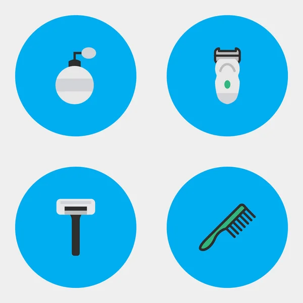 Vector Illustration Set Of Simple Hairdresser Icons (dalam bahasa Inggris). Elemen ^ Shaver, Electronic, Fragrance And Other Synonyms ^ Wangi, Comb And Shaver . - Stok Vektor