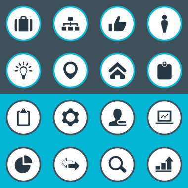 Vektör çizim basit etkileşim simgeler kümesi. Öğeleri yenilik, not defteri, büyüme grafiği ve diğer eş anlamlı başarı, karikatür ve üzeri tarayıcılarda.