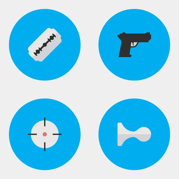 Vektor Illustration uppsättning enkla brott ikoner. Element Target, Blade, vapen och andra synonymer mål, pistol och Razor. — Stock vektor