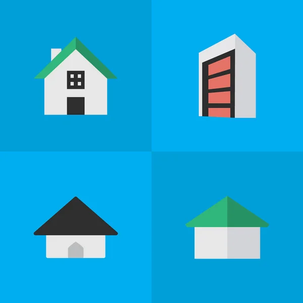 Vector illustratie Set van eenvoudige Estate iconen. Elementen het platform, honk, huis en andere synoniemen gebouw, bouw- en huis. — Stockvector