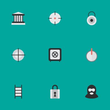 Vektör çizim basit suç simgeler kümesi. Öğeleri kapalı, güvenli, ceza ve diğer eş anlamlı zararlı, hedef ve çekim.