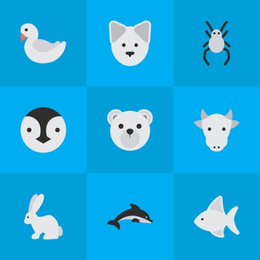 Vektör çizim basit hayvanlar simgeler kümesi. Öğeleri kuğu, balık, Balık ve diğer eş anlamlı inek balık ve hayvan.