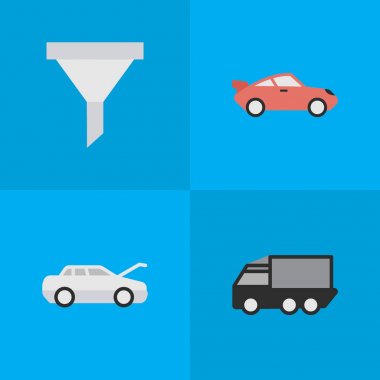 Vektör çizim basit trafik simgeler kümesi. Öğeleri otomobil, Coupe, kamyon ve diğer eş anlamlı filtre süzgeç ve araba.