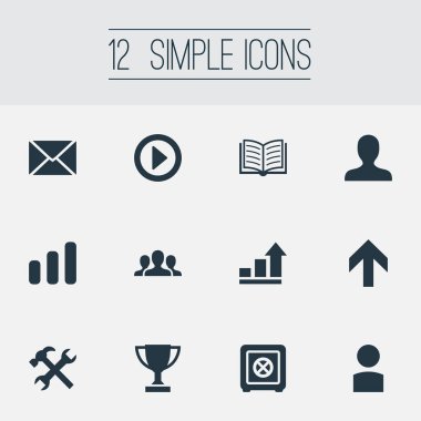 Vektör çizim basit başlangıç simgeler kümesi. Öğeleri yukarı doğru yönü, kasa, kazanan ve diğer eş anlamlı kazanan Diyagram ve onarım.