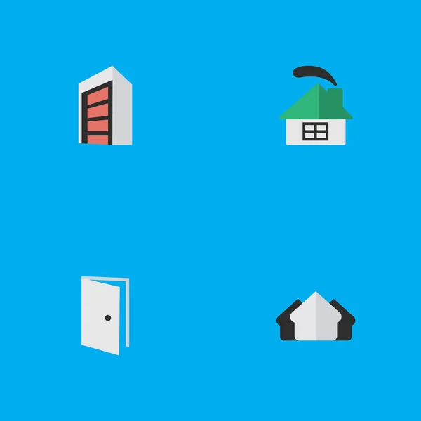 Vector illustratie Set van eenvoudige Estate iconen. Elementen eigenschap, bouw, ingang en andere synoniemen huis, gebouw en eigendom. — Stockvector