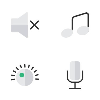 Vektör çizim basit simgeler kümesi. Öğeleri birim, müzik işareti, regülatör ve diğer eş anlamlı kayıt, müzik ve mikrofon.