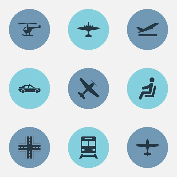 Εικονογράφηση διάνυσμα σύνολο απλή μεταφορά εικονίδια. Στοιχεία Aero, καμπίνα, αεροσκάφος και άλλα συνώνυμα αεροπλάνο, αυτοκίνητο και στον αυτοκινητόδρομο. — Διανυσματικό Αρχείο