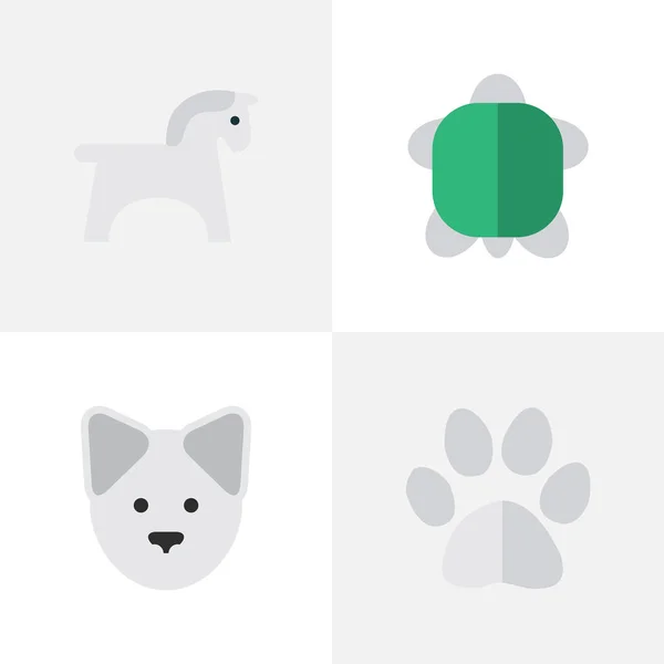 Vector Illustration Set of Simple Wild Icons (en inglés). Elementos Tortuga, Pie, Caballo y Otros Sinónimos Huella, Mascota y pata . — Archivo Imágenes Vectoriales