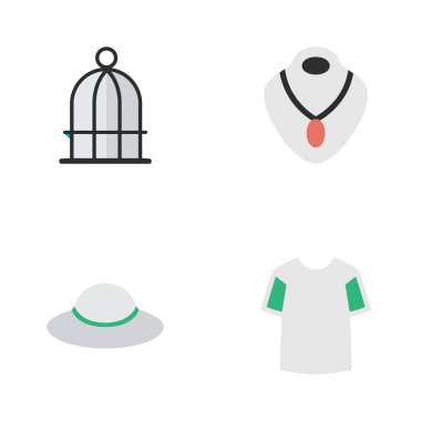 Vektör çizim basit ekipman simgeler kümesi. Öğeleri kuş kafesi, Jersey, takı ve diğer eş anlamlı hapishane, gömlek ve kuş kafesi.