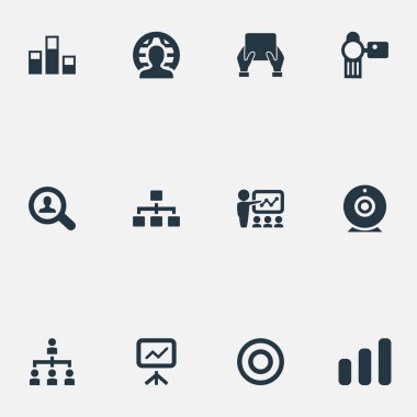 Vektör çizim basit sunu simgeler kümesi. Eğitim, telefon Video Cam ve diğer eş, kamera ve artış büyüyor öğeleri.