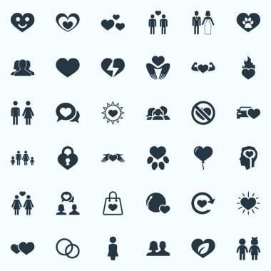 Vektör çizim basit Sevgililer simgeler kümesi. Öğeleri ev, Amour, paket ve diğer eş anlamlı dekorasyon, güç ve Hayır.