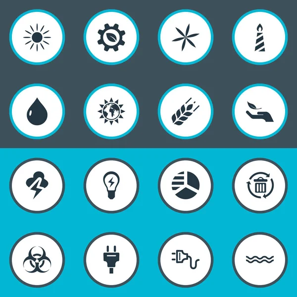 Vektör çizim basit enerji simgeler kümesi. Öğeleri ateş balmumu, buğday, yaprak ve diğer eş anlamlı şafak, yenilik ve tehlike.