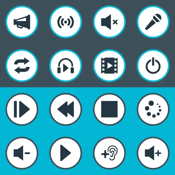 矢量图的简单的音频图标集。元素上传开关关闭控制面板和其他同义词安静点的地方，球员，再加上. — 图库矢量图片