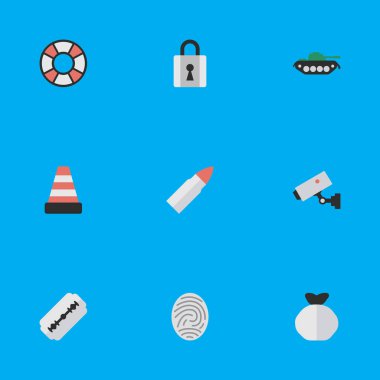 Vektör çizim basit suç simgeler kümesi. Öğeleri, gözetim, atış ve diğer eş anlamlı kamera kapalı tıraş bıçağı ve atış.