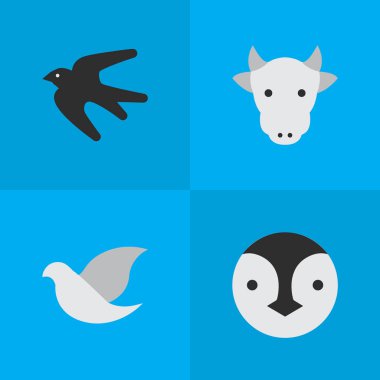 Vektör çizim basit hayvanlar simgeler kümesi. Öğeleri Kine, Serçe, güvercin ve diğer eş anlamlı penguen, süt ve uçamayan.