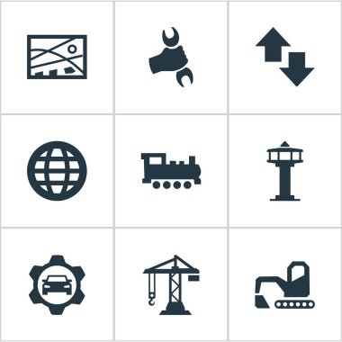 Vektör çizim basit genel simgeler kümesi. Öğeleri profesyonel makinist, uluslararası, araba atölye ve diğer eş anlamlı el anahtarı ve Küre.