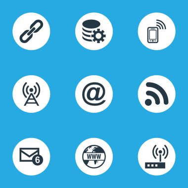 Vektör çizim basit Web simgeler kümesi. Öğeleri gelen kutusu, anten, yönlendirici ve diğer eş anlamlı yönlendiricinin Web ve Wifi.