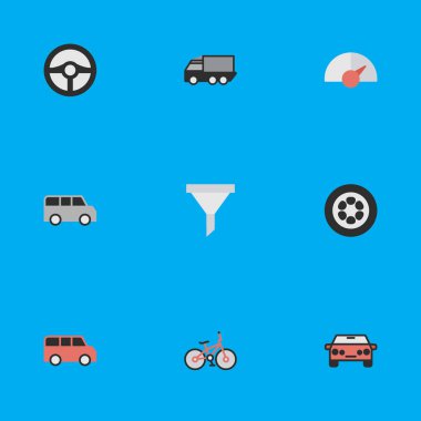 Vektör çizim basit trafik simgeler kümesi. Öğeleri otomatik, minibüs, hız ve diğer eş anlamlı aile araba ve süzgeç.