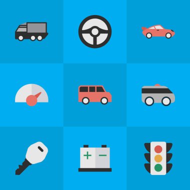 Vektör çizim basit nakliye simgeler kümesi. Öğeleri zırhlı, kamyon, akü ve diğer eş anlamlı kamyon, minibüs ve sayaç.