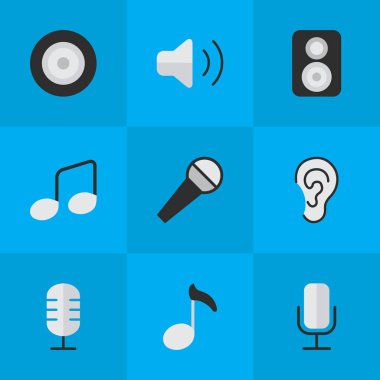 Vektör çizim basit Melody simgeler kümesi. Öğeleri müzik işareti, dinle, kayıt ve diğer eş olun, hoparlör ve işareti.