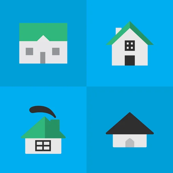 Vector illustratie Set van eenvoudige Estate iconen. Elementen Base, huis, woongedeelte en andere synoniemen gebouw, huis en. — Stockvector