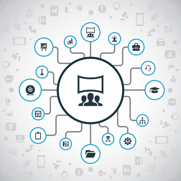 Vektorové ilustrace sada ikon jednoduché školení. Prvky matematika, imaginace, komunikace a další synonyma podnikatel, kamery a Ip. — Stockový vektor