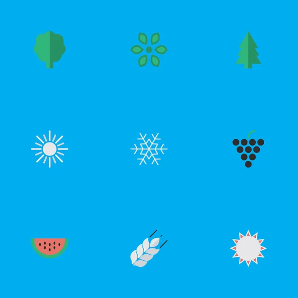 Illustration vectorielle Ensemble d'icônes simples d'horticulture. Éléments Ensoleillé, Vin, Bois et autres synonymes Ensoleillé, Verre à vin et chaud . — Image vectorielle