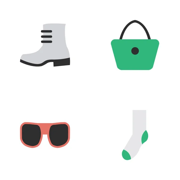 Vektor Illustration Set einfacher Ausstattungssymbole. Elemente Damentasche, Socke, Stiefel und andere Synonyme Sonnenbrille, Brille und Schuhe. — Stockvektor