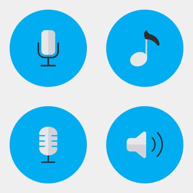 Vektör çizim basit simgeler kümesi. Öğeleri mikrofon, Not, kayıt ve diğer eş anlamlı mikrofon, ses ve kayıt.