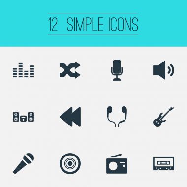 Vektör çizim basit bir müzik simgeler kümesi. Öğeleri kompakt Disk, geriye doğru megafon ve diğer eşanlamlı geriye dönük, ok ve Disk.