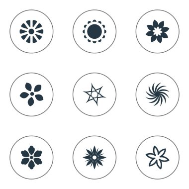 Vektör çizim basit simgeler kümesi. Öğeleri Nergis, Alstroemeria, çiçek ve diğer eş anlamlı Jasminoides elma ve Daphne.