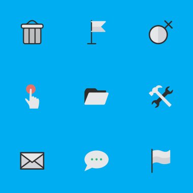 Vektör çizim basit tasarım simgeler kümesi. Öğeleri araçları, çöp tenekesi, kadın ve diğer eş anlamlı araçları işareti ve klasör.