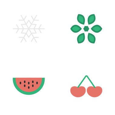 Vektör çizim basit Bahçe simgeler kümesi. Öğeleri çiçeği, kavun, Berry ve diğer eş anlamlı kar tanesi, kavun ve kar.